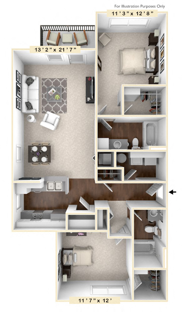 The Morgan - 2 BR 2 BA Floor Plan at Avellan Springs Apartments, Morrisville, NC, 27560